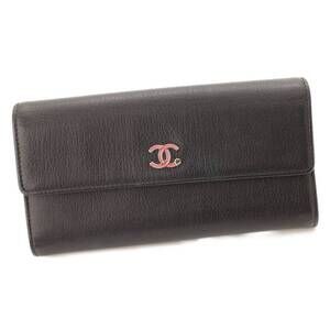 Chanel Coco Mark Lucky Umbrella Leather Long Wallet Black